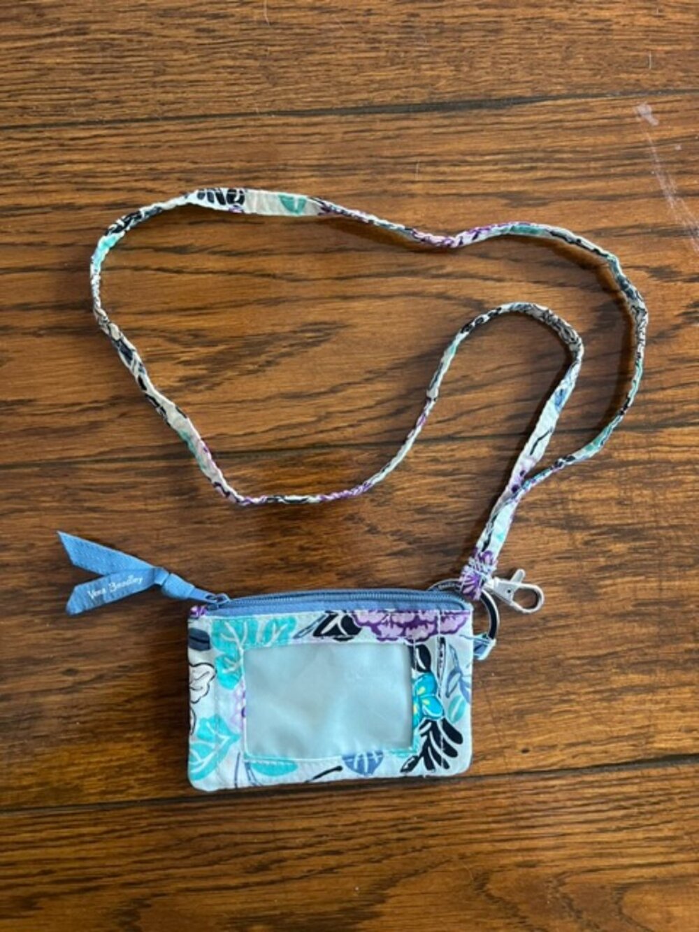 Vera Bradley Lanyard ID Holder, Coin Purse. Long strap, Blue Floral, Ex Cond!